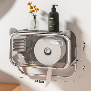 Tissue storage box for bedroom and bathroom wall-mounted hole-free waterproof and dustproof transparent storage rack