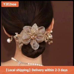 【Local shipping】 Elegant Rhinestone Flower Tie Hair Rope Female Ponytail Ball Head Rubber Band Scrunchie Ring