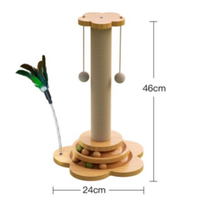 SKISOPGO 4 IN 1 Cat Grab Column Pet Solid Wood Cat Turntable Toy Funny Cat Stick Balls Durable Sisal Scratching Board Cat Supplies