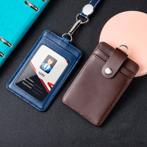 NEW 2024 Genuine leather Staff Work Card Holder ID Badge Holders with Nylon Lanyard Student School Card Case Office Supplies