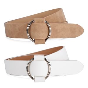 CANICECA less Women Belt Round Buckle Design 3x103cm Round Buckle Belt Trend Imitation Leather Fashion Belt for Youth Student