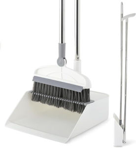 Goldstar Broom with Dustpan Combo Set for Sweeping Outdoor and Indoor Collapsible Brooms and Dustpans Sets with Long Handle for Pet Hair Upright Broom and Dust Pan for Home Kitchen Yard and Garage