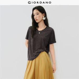 Giordano Women V-neck rolled cuff short sleeve flecked tee Free Shipping 18326627