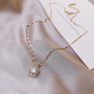 Kalung Rantai Emas Wanita Plus Liontin Permata Kotak 45 CM Aksesoris Kalung Model Terbaru
