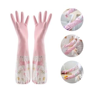 Long Sleeved Cleaning Gloves Long Dishwashing Gloves Gloves with Elastic Band Laundry Kitchen Cleaning Waterproof Thick Latex Rubber Gloves Washing Clothes Kitchen Cleaning Durable Household Gloves for Women Long Sleeve