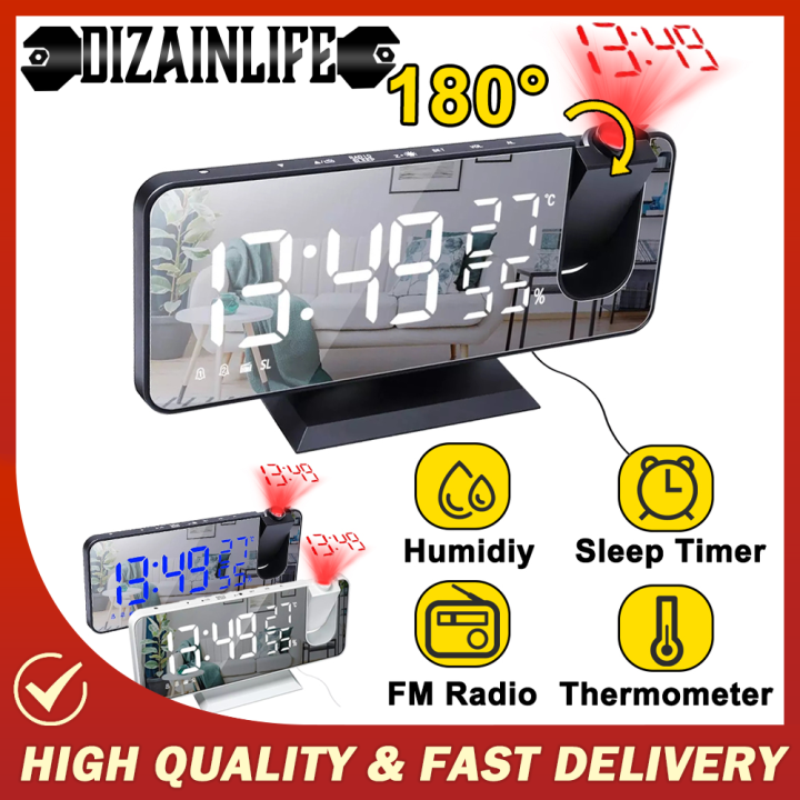 180° Arm Projection Digital Alarm Clock Temperature Humidity Night Mode Snooze 12/24H USB Powered Projector Table LED Clock - 15