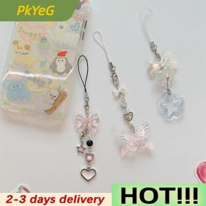 PkYeG 1PC Cute Butterfly Bead Handmade Sweet Girl Keychain For IP 11 Camera Kawaii Y2K Love Five Pointed Star Phone Charms Pendant