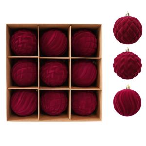 ZG285 Shatterproof Flocked Christmas Balls Ornaments Break-Resistant 8 CM Red Xmas Tree Baubles Pendants Festive Decor Round Velvet Christmas Hanging Balls Holiday Tree Decor