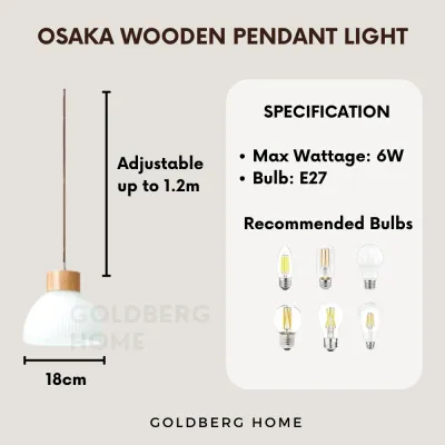 Osaka Wooden Pendant Light 120CM E27 Nordic Pendant Light - Real Wood Base | Goldberg Home