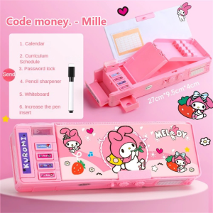 Aoduoyaya Cartoon Multifunctional Pencil Case with Magnetic Cover Lock Stationery Box Girls School Gift