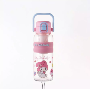 City Goods 800ml Cartoon Transparent Water Bottle Cute Character Design Leak-Proof Sports Cup with Handle
