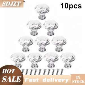SDJZT 10Pcs 30mm Crystal Clear Diamond Shape Acrylic Cabinet Knobs Cupboard Drawer Pull Kitchen Cabinet Door Wardrobe Handles Hardware