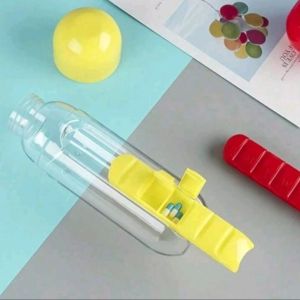 Portable 2 in 1 water bottle with pill organizer leak proof sports tumbler weekly medicine box fitness water cup vitamin organizer gym bottle 600ml capacity.