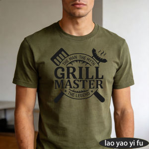 [Local Stock] HBESTY  Grill Master The Man The Myth The Legend Spatula Sausage Men Summer Cotton T Shirt BBQ Dad Emblem Short Sleeve Apparel