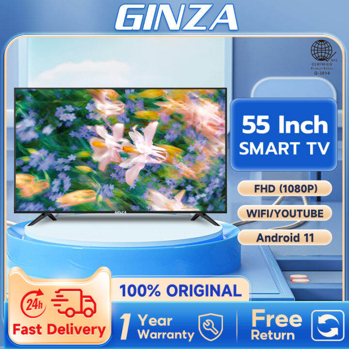 GINZA Smart TV 55 Inches FHD LED TV Android TV Flat Screen Smart TV