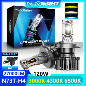 Tricolor Light Novsight N73T LED Lights for Car H4 9003 HB2 LED Headlight Bulb Kit High & Low Beam 3000K 4300K 6500K 120W 27000LM Plug&Play 2Pcs 1 Year Warranty Free Shipping
