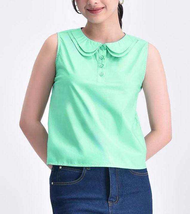 BENCH- YHN0626 Womens Sleeveless Top Casual Polo Collar Blouse