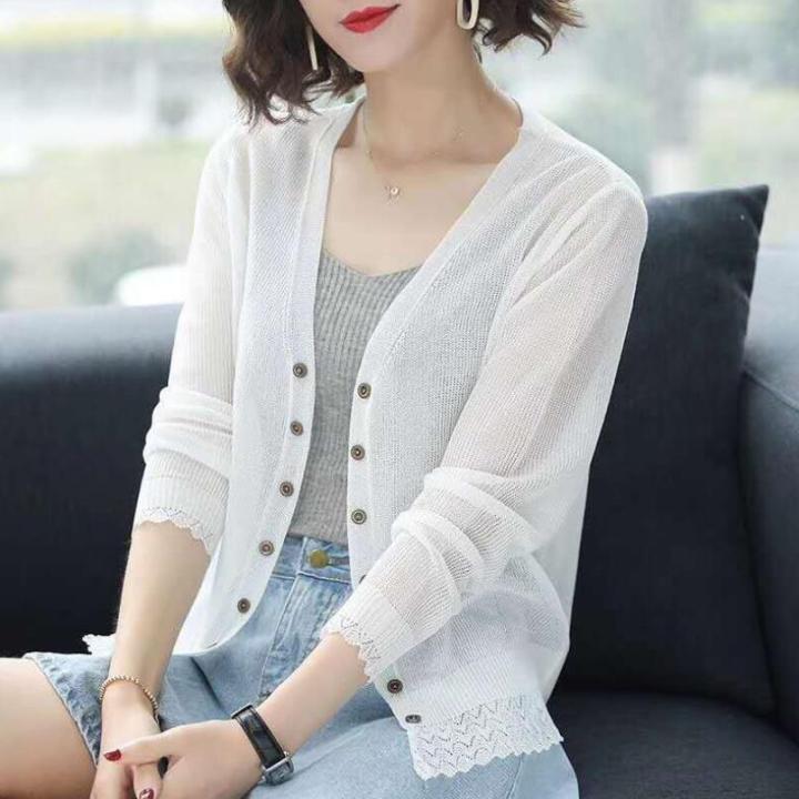 Ladies thin white cardigan best sale