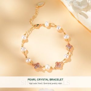 SINLISH Natural Freshwater Pearl Bracelet with Purple Crystal Korean Trendy Jewelry for Girls