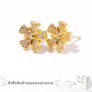 ต่างหูเพทายทอง 18k หญิงสไตล์เกาหลีต่างหูเล็กสวยหรู 420e