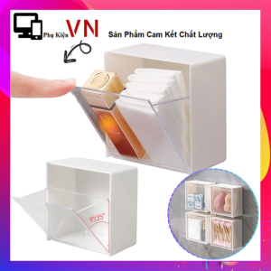 Hộp Đựng Bông Tẩy Trang Kẹp Tóc Tăm Bông Dán Tường - Hộp Gắn Tường Đựng Đồ Dùng Nhà Tắm 1 Ngăn - Hộp Nhựa Trong Suốt Đựng Đồ Đa Năng Decor Để Bàn Tiện Lợi - Khay Tiện ích