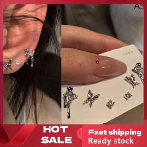 🚚【Local Express Delivery】🚚 6Pcs set Simple Crystal Stud Earring Set For Women Butterfly Zircon Earrings Girl Party Wedding Engagement Jewelry Accessories