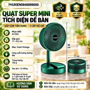 Quạt sạc mini để bàn tích điện 3 chế độ gió cực mát - Có đèn và sạc pin - GIAO MÀU NGẪU NHIÊN