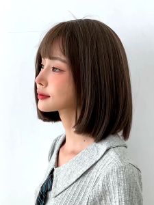 Wig rambut model poni sebahu lurus