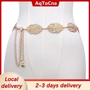 [COD] AqToCna Ship within 24 hours Fashion Simple Openwork Leaf Decorated Chain Belt Thin Waist Chain Ladies Decoration Waistband Dress Metal Jewelry Accessories