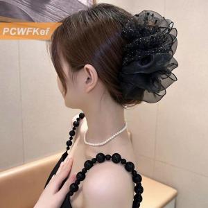 【PCWFKef】 Mùa Hè Ngọt Ngào Lưới Vải Tuyn Lớn Bow Tóc Claw Clip Cho Phụ Nữ Màu Sắc Rắn Thanh Lịch Bowknot Đuôi Ngựa Clip Mới Phụ Kiện Mũ