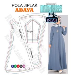 POLA JIPLAK ABAYA POLA GAMIS DEWASA LENGAN STANDAR