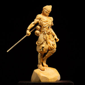 24K Gold paint Monkey King statueSun Wukong Statue wooden statue Chinese doll wood carving figurine Home Decoration