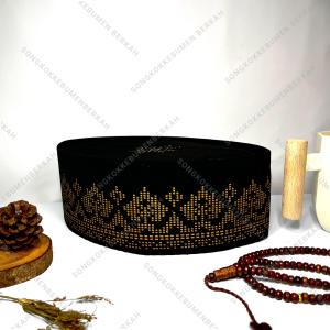 SONGKOK PECI BATIK SONGKET PERAK BIRU HITAM tinggi Normal (9 cm) + Ada Dus Setiap Peci