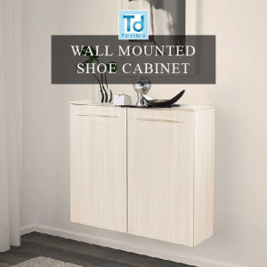 DELIVERY & FULL INSTALLATION TO PERAK & PENANG ONLY! Td Furniture Stylish Melamine Wall Mounted 2-Door Shoe Cabinet Hanging Wall Shoes Cabinet with 5-Tier Compartment | Easy to Wipe Clean Surface | White Wash or Coffee Oak | H815mm x L800mm x W378mm