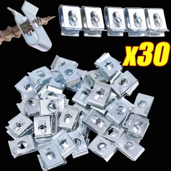 30Pcs Auto Self-tapping Screw Clips U-clamp with Threaded Nut Clips ...