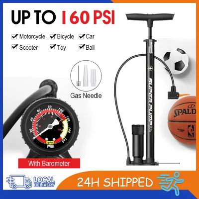 Bicycle Air Pump High Pressure 160PSI Aluminum Alloy Floor Pedal Pump with Gauge Multifunction Motorcycle Tyre Inflator Basketball Football Inflator
