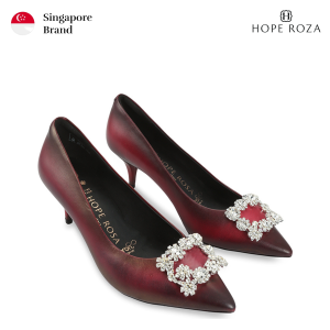 HOPE ROZA (ROSA) - MARYLYN Women Pointed Toe Kitten Heel Pump - Soft Leather Heels With Crystal Buckle for All Year Round Occasion - Hand Painted Pink