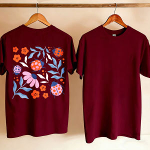 [Local Stock] HBESTY  Short Sleeve Ladybugs Flowers Leaves Crew Neck Fit Casual Tee Summer Women Top Graphic T Shirts Women Clothing Aesthetic Y2k Top