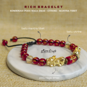 Gelang  Aesthetic Pria Wanita Keren Terbaru Tali Serut Batu Kristal Alam Akik Citrine Citrin Agate Merah Kecil Sekat Pixiu Keberuntungan Mas Emas 24k Hoki Cowok Cewek Dewasa Korea Style Mewah Import Elegan