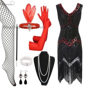 1920s Gatsby Cosplay Sequin Beaded Fringed Paisley Flapper Dress with 20s Accessories Set New Party Costume