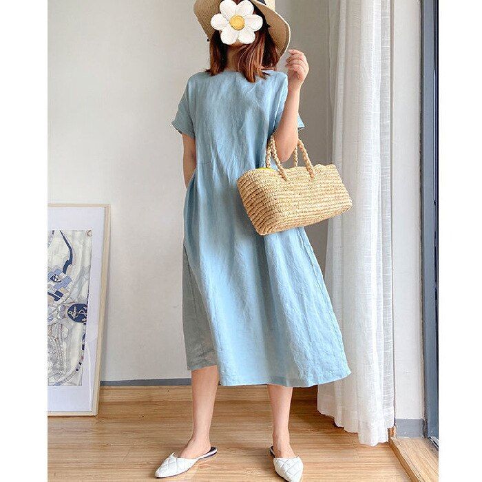 linen dress philippines 100% linen dress with stitch detailing - Women