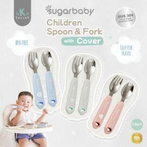 Sugar Baby Stainless Steel Children Spoon & Fork with Cover / Sendok Garpu Stainless Sugarbaby With Case