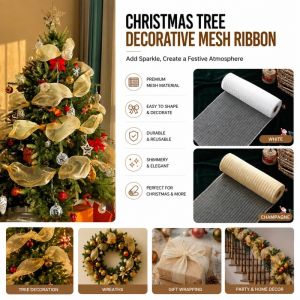 Christmas Flower Wreath Ribbon 26cm 10Yards Xmas Tree Mesh Roll Ribbon Decoration Wedding Christmas