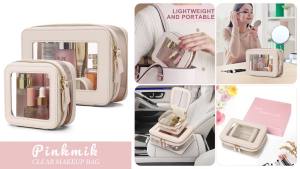 Pinkmik Clear Makeup Bag with Zipper White M+MINI-1 Waterproof Travel Set For Cosmetics and Toiletries Purse Organizer Car Essentials