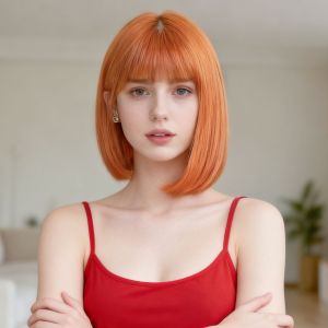 European and American wigs womens orange bobo short straight hair full hood fashionable shoulder-length short hair versatile