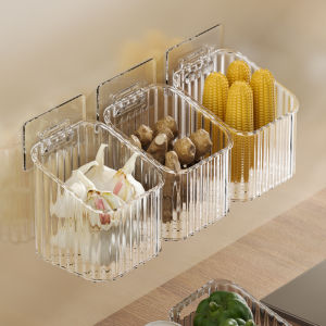 Kitchen Garlic Ginger And Onion TransparentStorage Basket Wall-Hanging Small Wall-Mounted Storage Box Kitchen Storage RackPunch-free Wall-mounted Storage Box