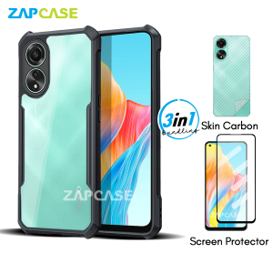 3in1 Case Oppo A78 4G Armor Fushion Casing Free Tempered Glass Dan Skin Carbon
