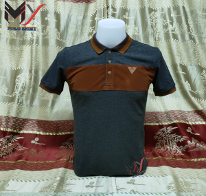 เสื้อโปโล สีเทาท็อป คาด อก ป้ายโลโก้หนัง  เสื้อโปโลผู้ชาย เสื้อโปโลชายแฟชั่น เสื้อโปโลลำลองผู้ชาย