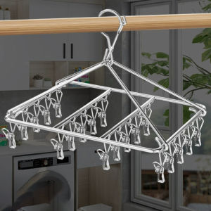 20/30/40Clips Stainless Steel Socks Drying Rack Windproof Underwears Drying Organizer