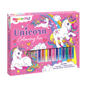 Markerific Unicorn Colouring Fun Book Gift Set With 4 Gel Pens 7 Markers & Stickers Boxset For Kids